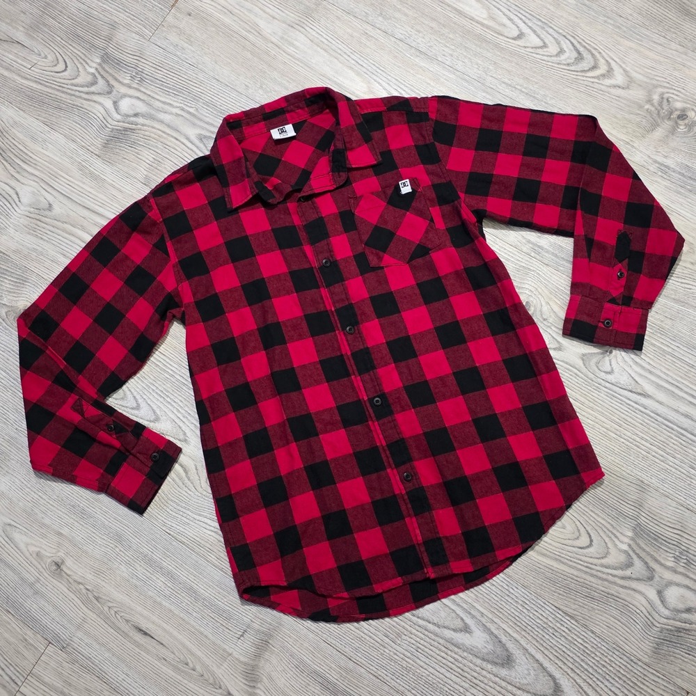 DC Shoes Plaid Flannel Button Up Shirt Boys Size Large 14/16